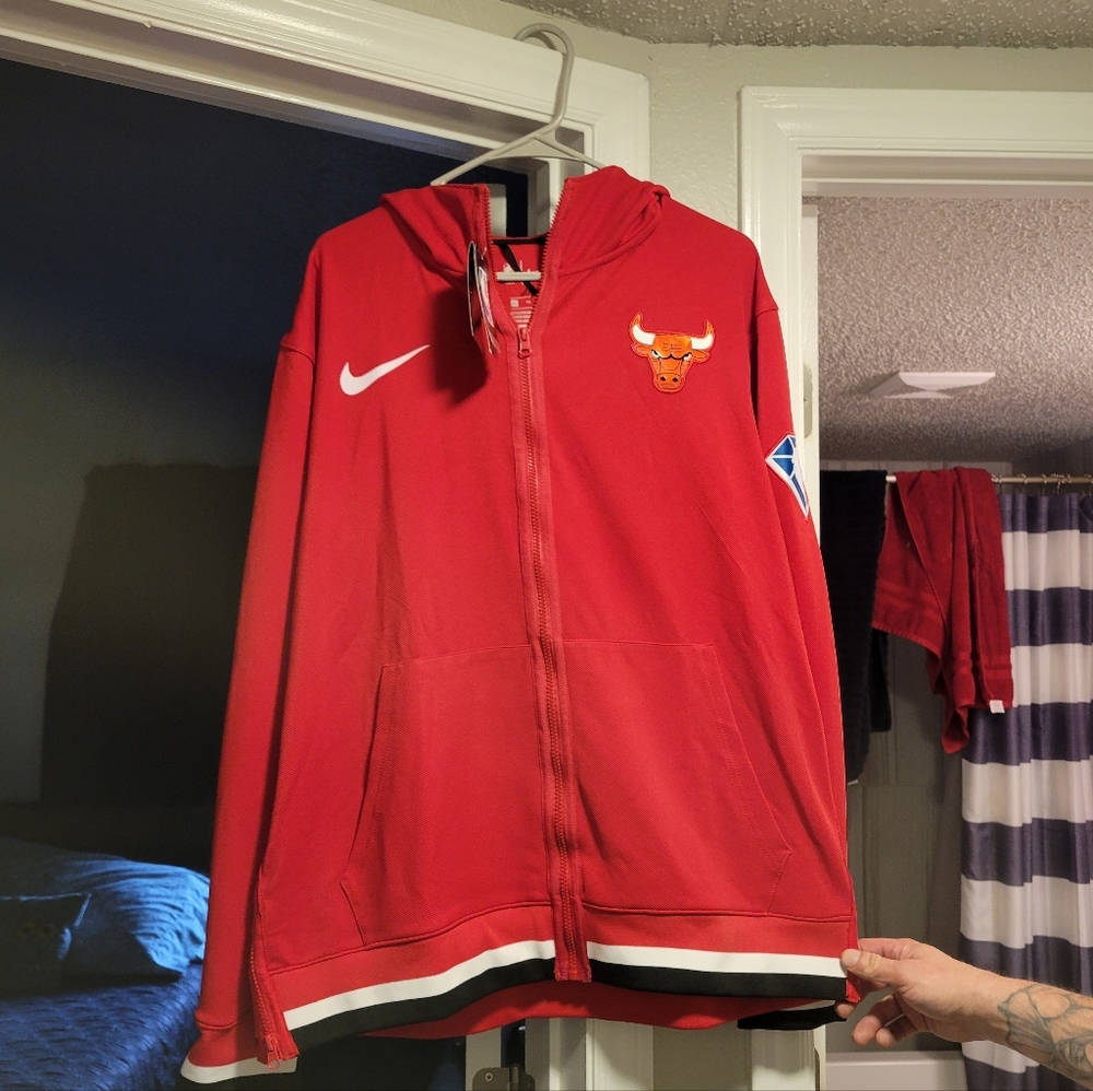 Nike Nba Chicago Bulls Showtime Dri-Fit Full-Zip Men Red Hoodie